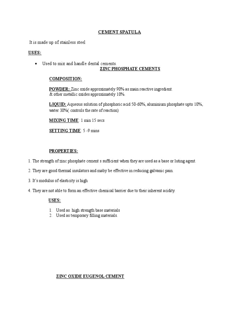 Dental Cement Types and Uses Guide | PDF | Sets Of Chemical Elements ...