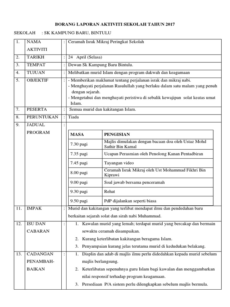 Laporan Israk Mikraj Ihya Ramadhan 2017 Pdf