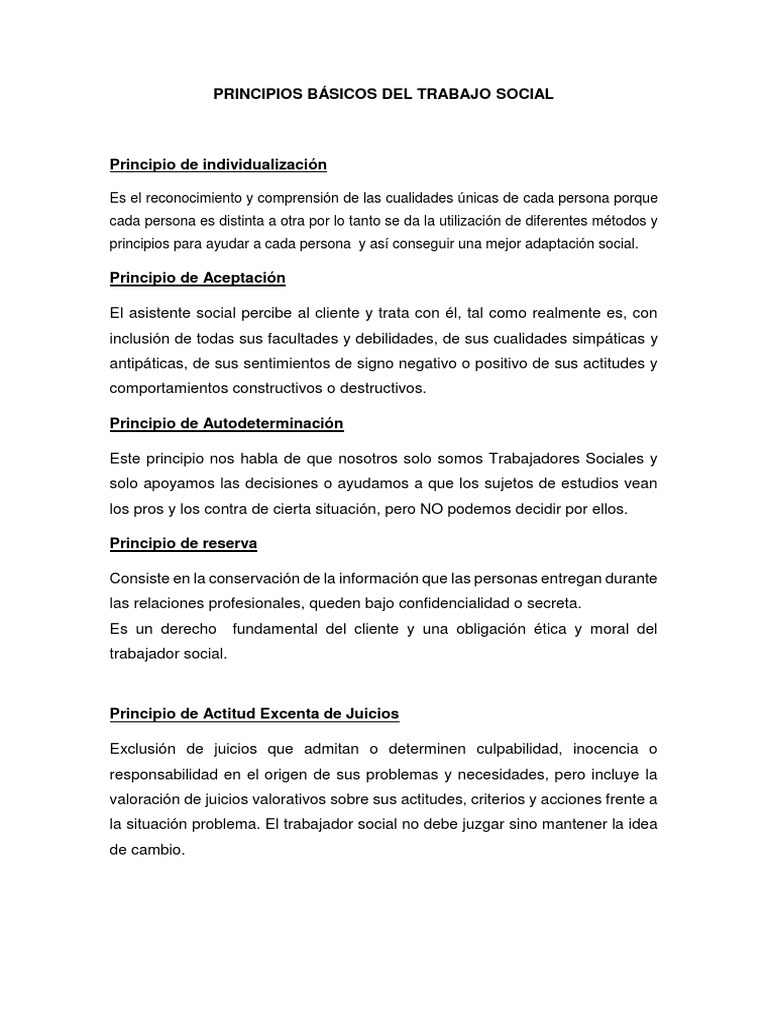 Principios Básicos Del Trabajo Social Trabajo Social