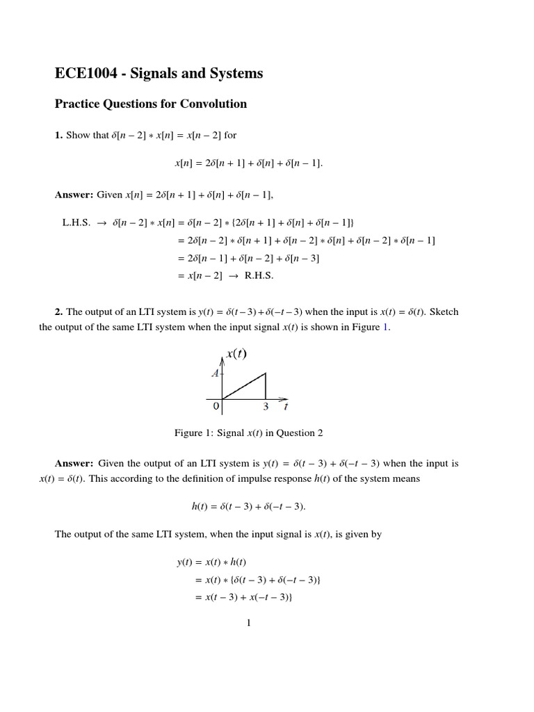 Answers To Practice Questions For Convolution Pdf Applied Mathematics Systems Science