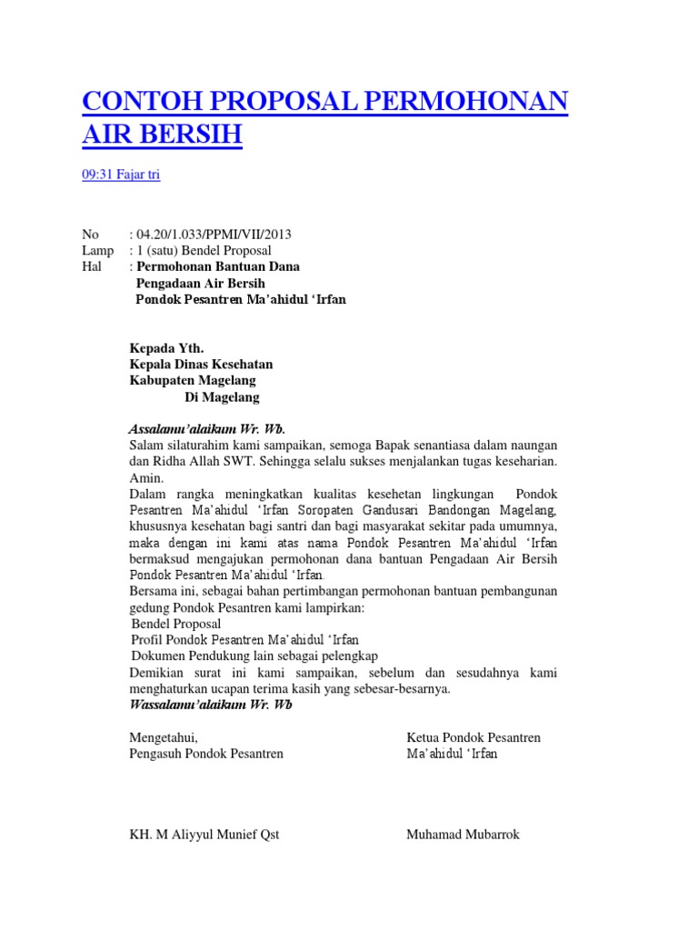 Contoh Proposal Permohonan Air Bersih