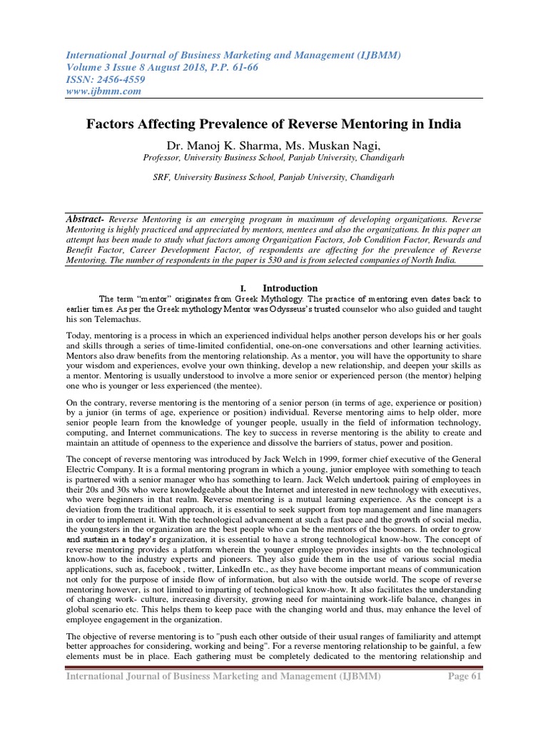 Factors Influencing Reverse Mentoring in India | PDF | Mentorship ...
