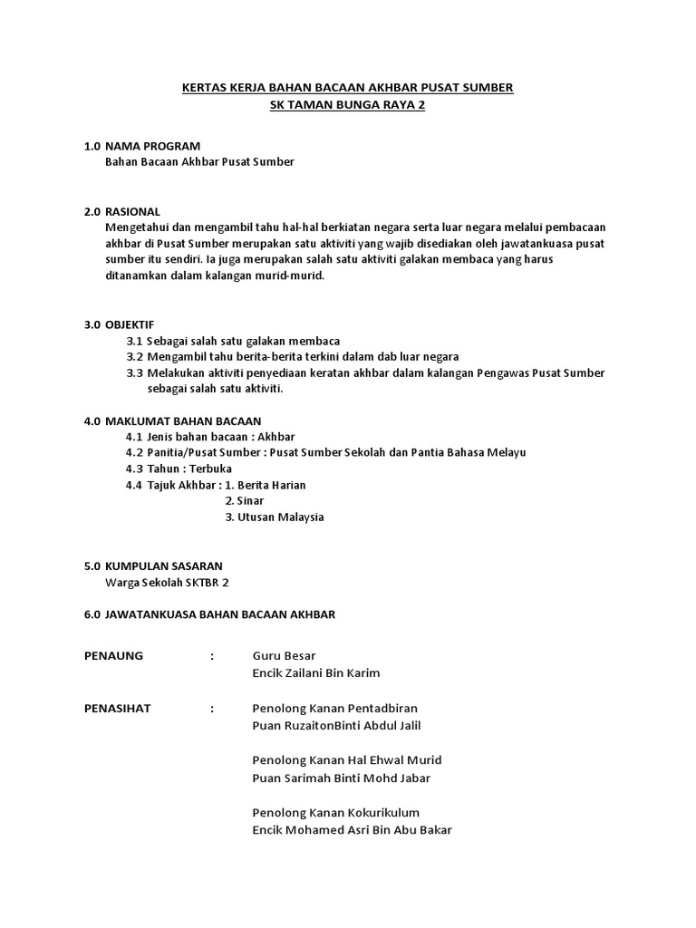 Kertas Kerja Bahan Bacaan Akhbar Pusat Sumber  PDF