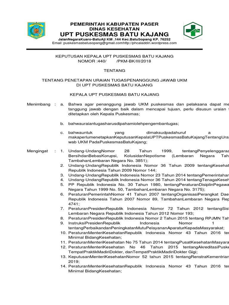 Download Sk Uraian Tugas Penanggung Jawab Ukm Berkas Jawaban