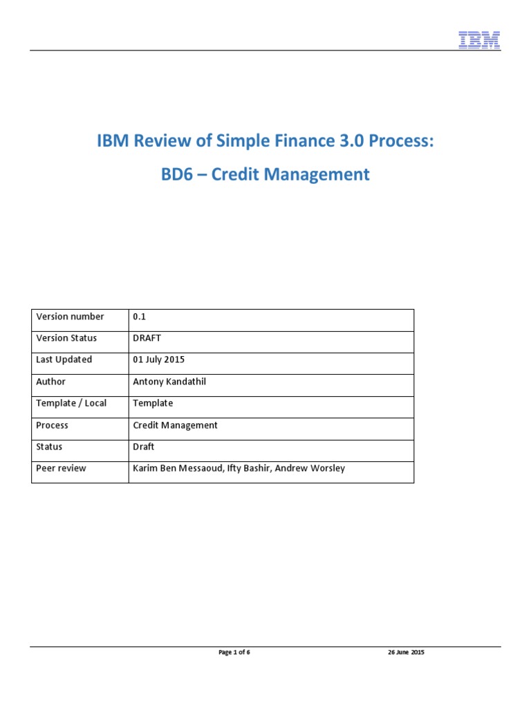 IBM Review of Simple Finance 3.0 Process Document for Credit Management ...
