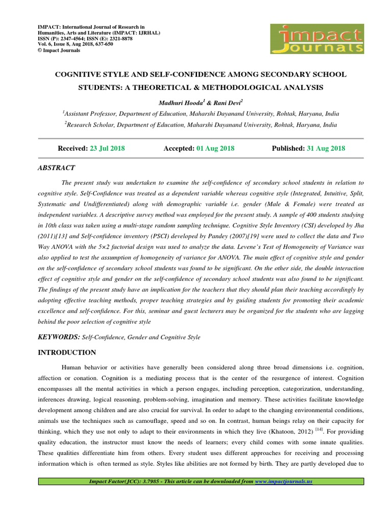 77 Format Hum Cognitive Style And Self Confidence Among
