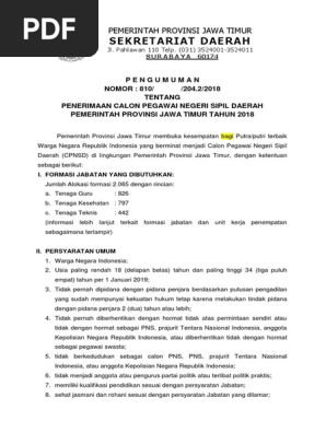 Draft Pengumuman Cpns Pemprov Jatim Tahun 2018 1pdf