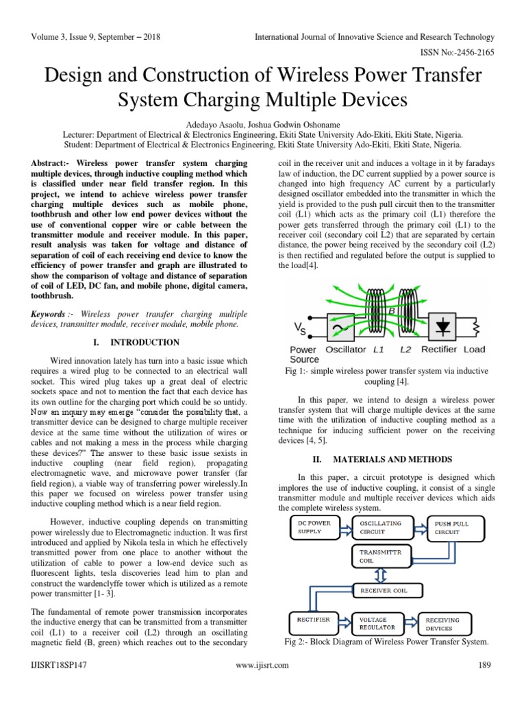 Design And Construction Of Wireless Power Transfer System Charging