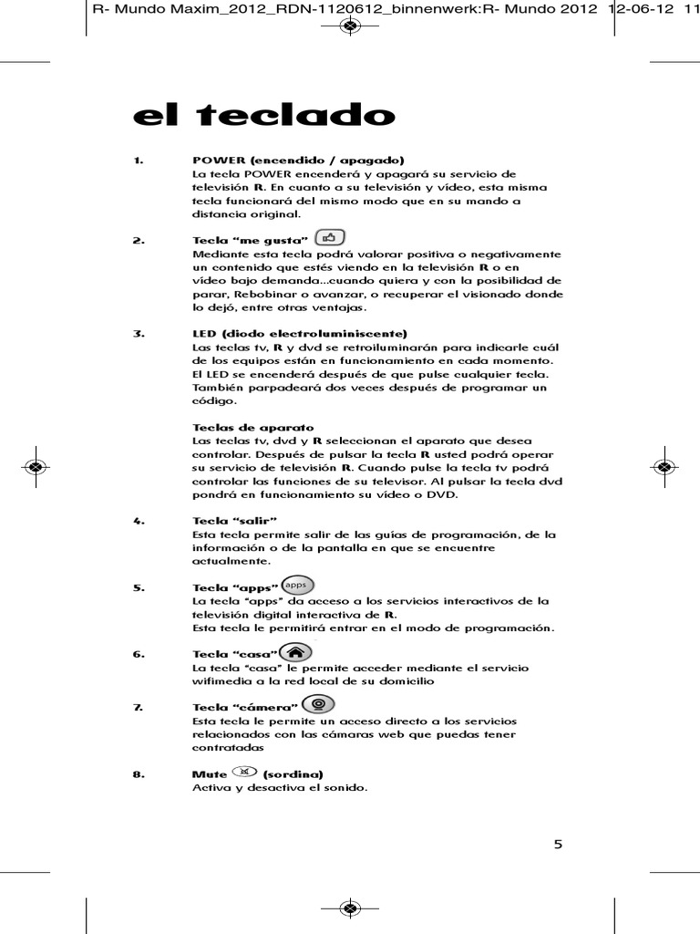 2 Manual Nuevo Mando R HD, 1 PDF | PDF | Control remoto | Televisión