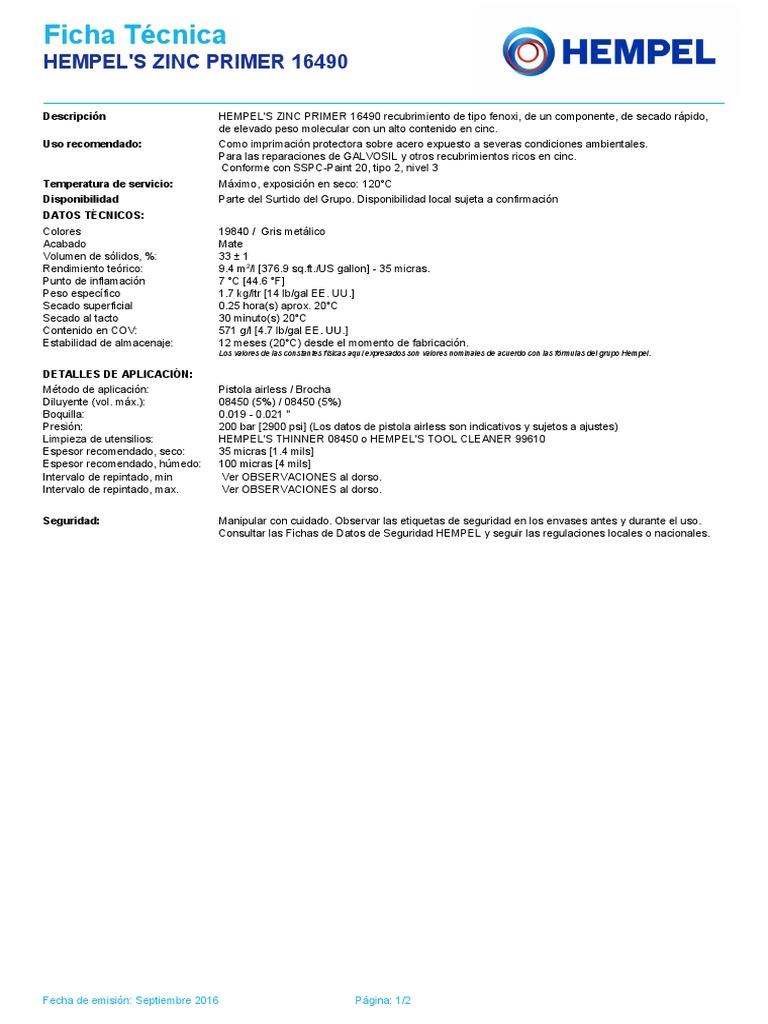 PDS ZINC PRIMER 16490 esES Hoja Técnica Descargar gratis PDF