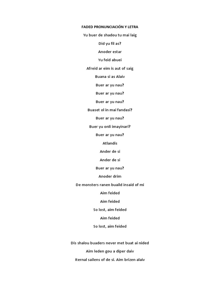 Faded Pronunciacion Y Letra