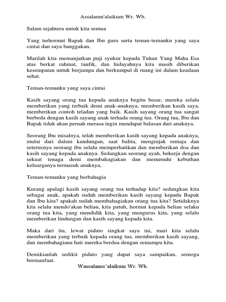 Contoh Pidato Kasih Sayang Orang Tua