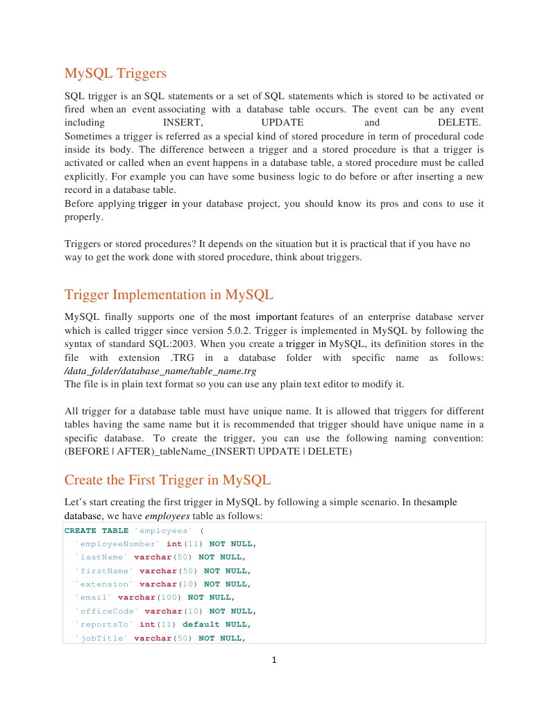 Mysql Triggers: Trigger in | PDF | Software Engineering | Data Management
