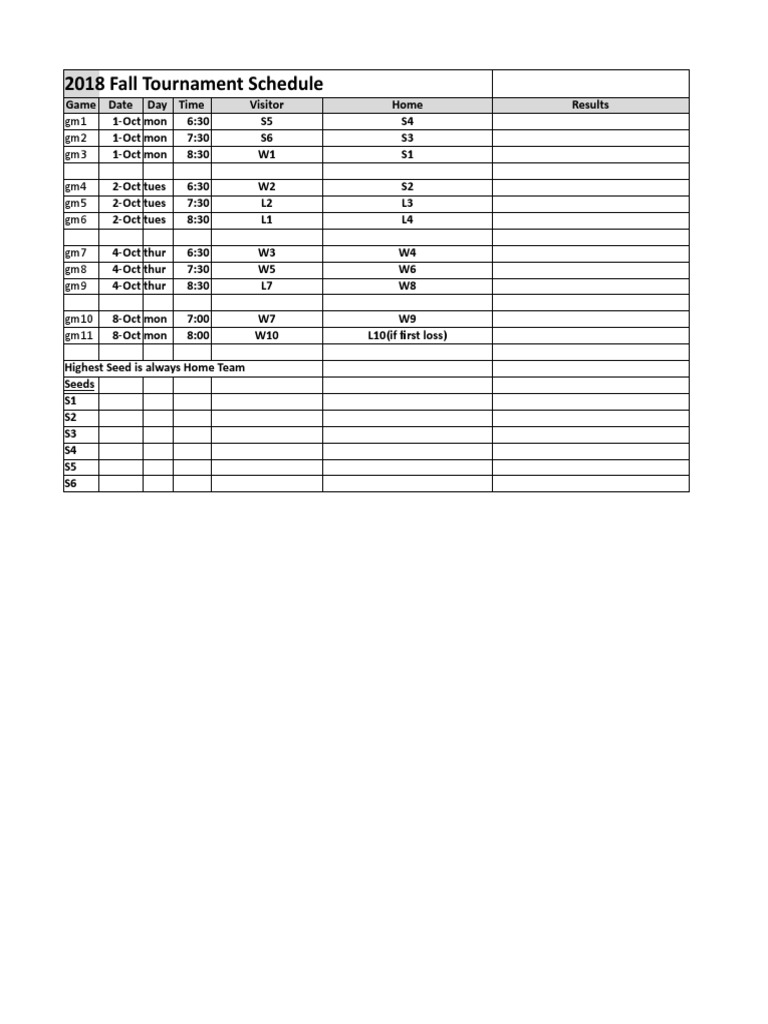 Fall Tournament Game Schedule | PDF