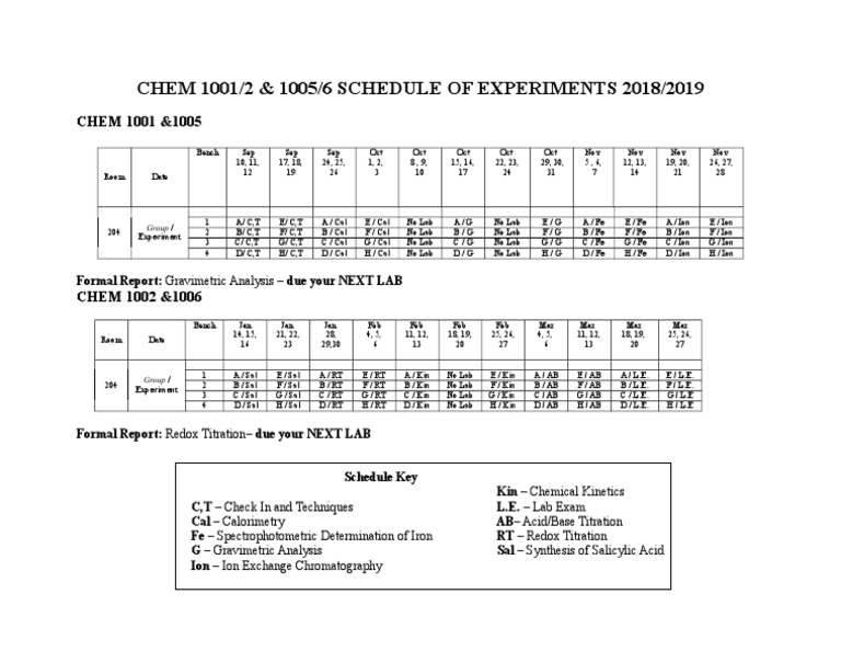 2018/2019 Chemistry Lab Schedule | PDF | Chemical Substances ...