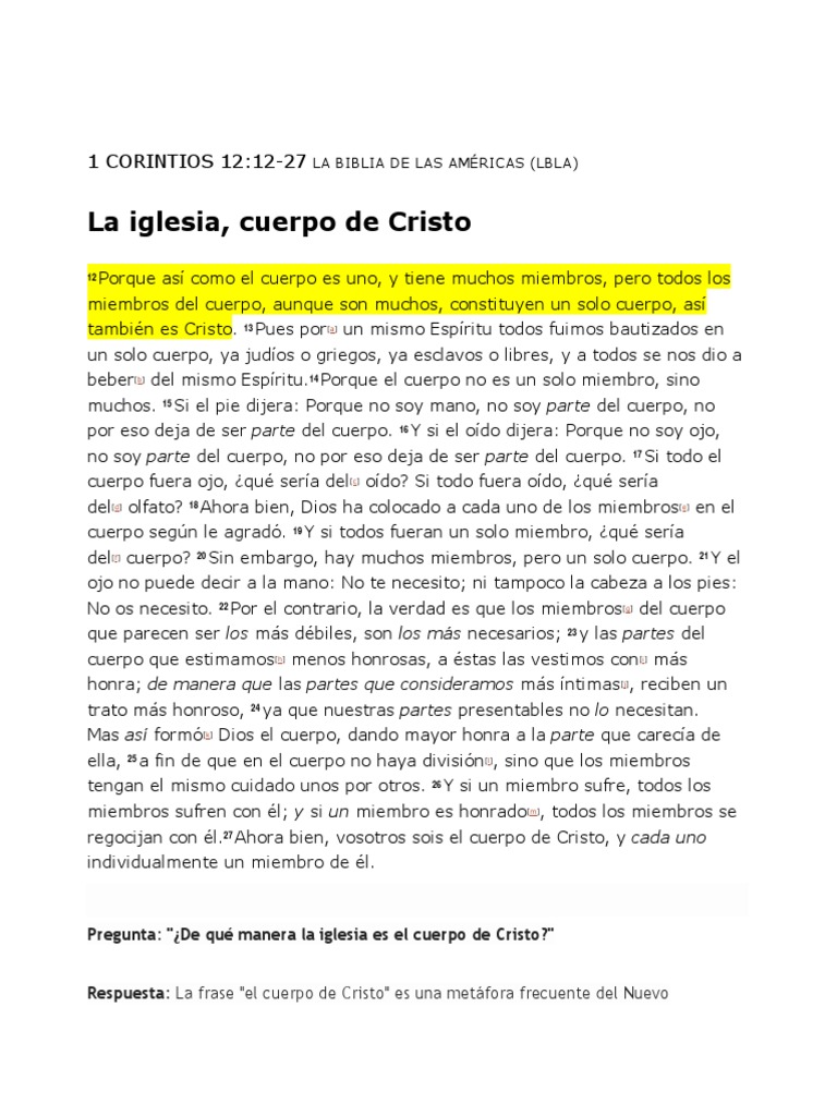 De Qué Manera La Iglesia Es El Cuerpo de Cristo | PDF | Cuerpo de ...