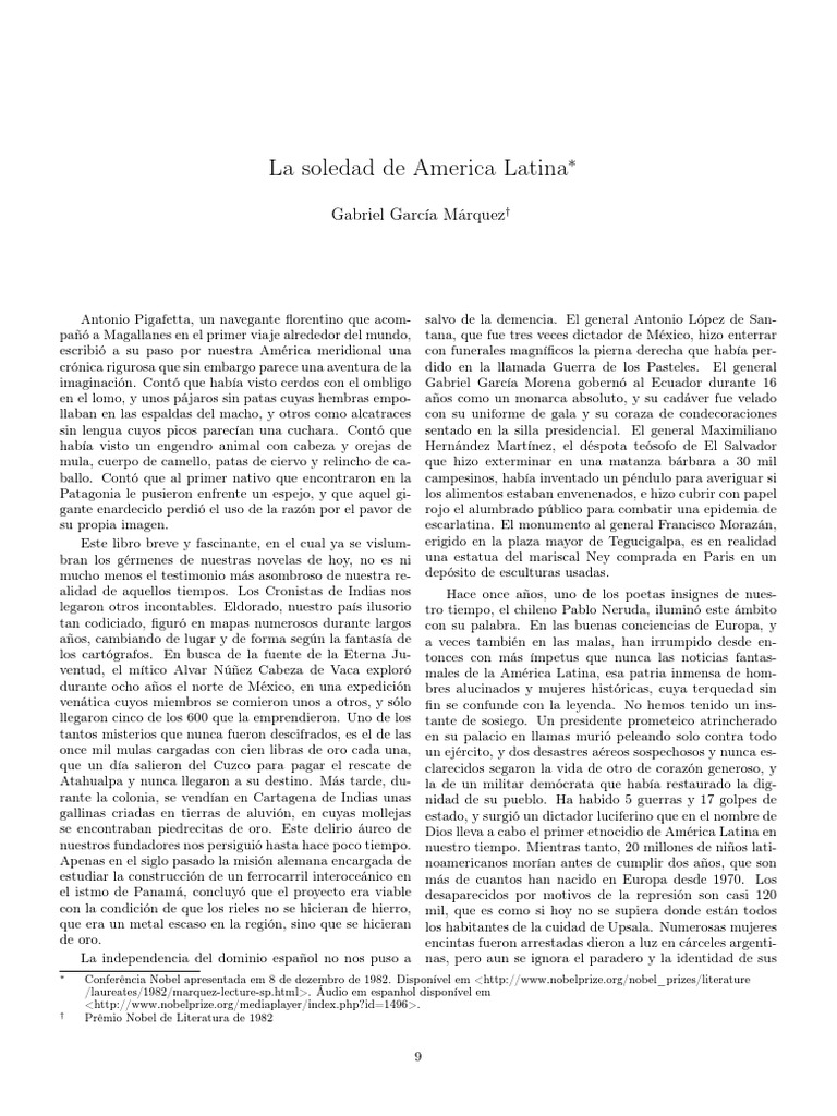 La soledad de America Latina America latina Américas