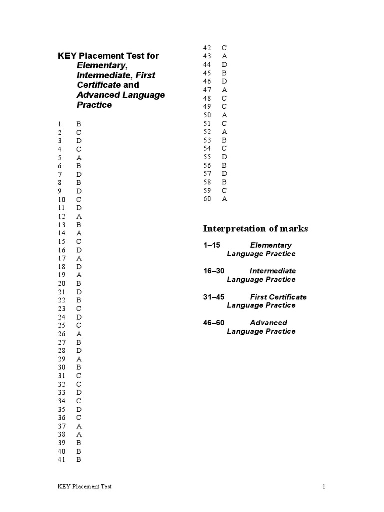 KEY Placement Test Levels Overview | PDF