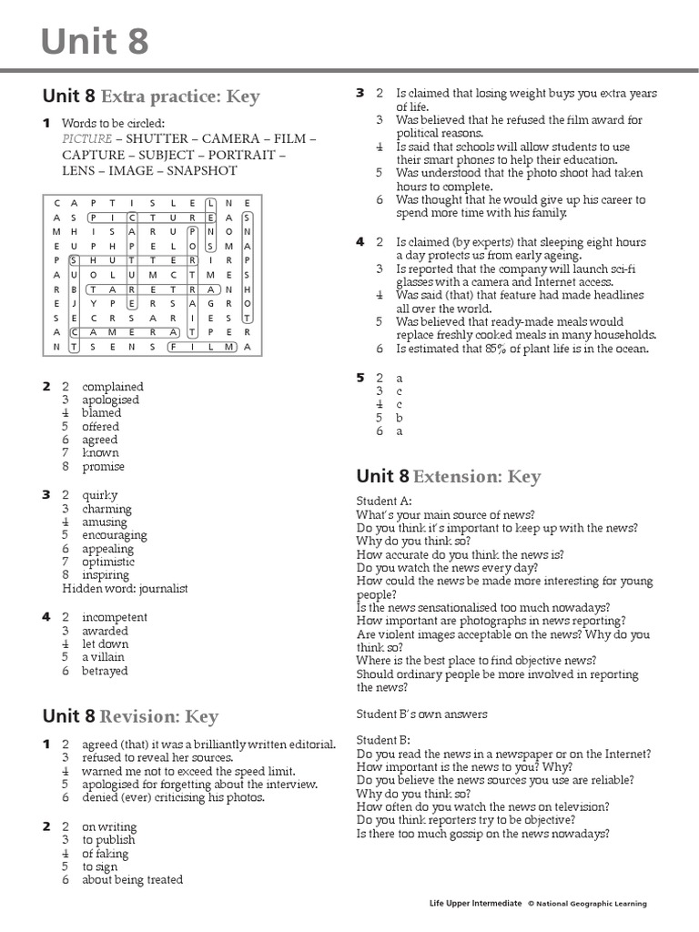 Life Upper Intermediate B2 Answer Key