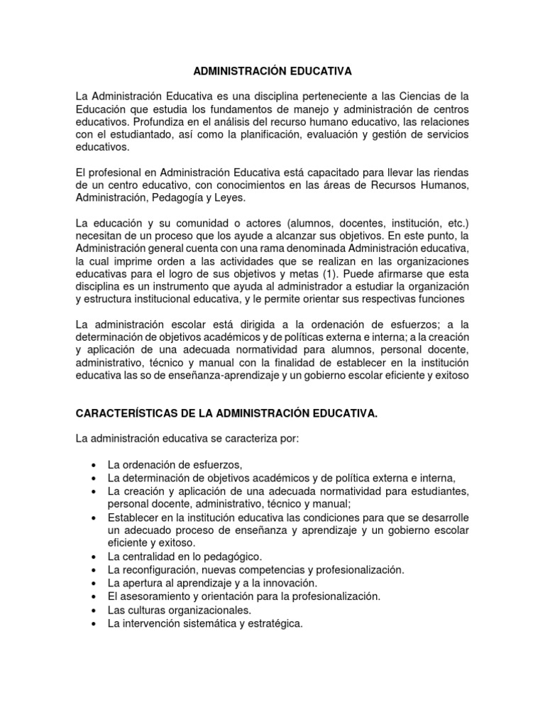 Fundamentos de la Administración Educativa | PDF | Gestión de recursos ...