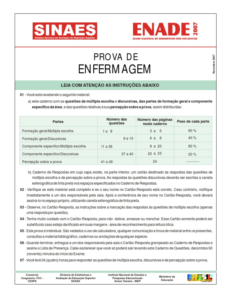 Prova do ENADE: Enfermagem 2007 | PDF | Enfermagem | Desmatamento