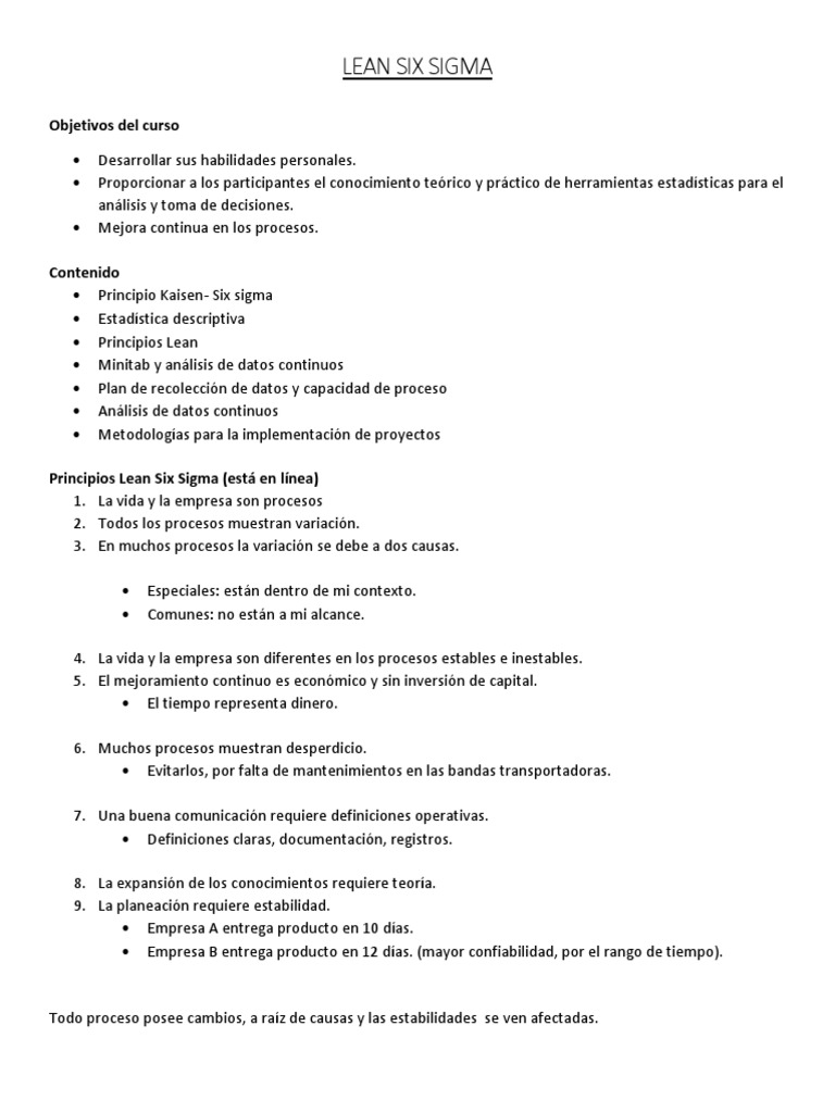 Curso de Lean Six Sigma: Mejora Continua | PDF | Six Sigma | Ciencia de ...