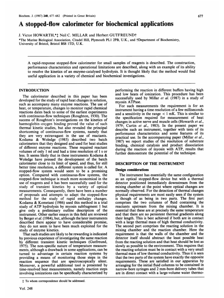 StoppedFlow Calorimeter For Biochemical Applications Reagents PDF