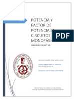 Potencia y Factor de Potencia en Circuitos Monofasicos