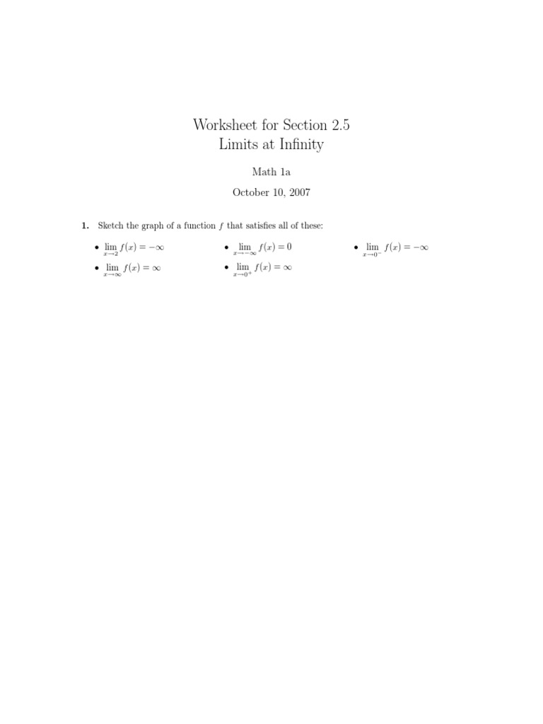 Limits at Infinity Practice Worksheet | PDF