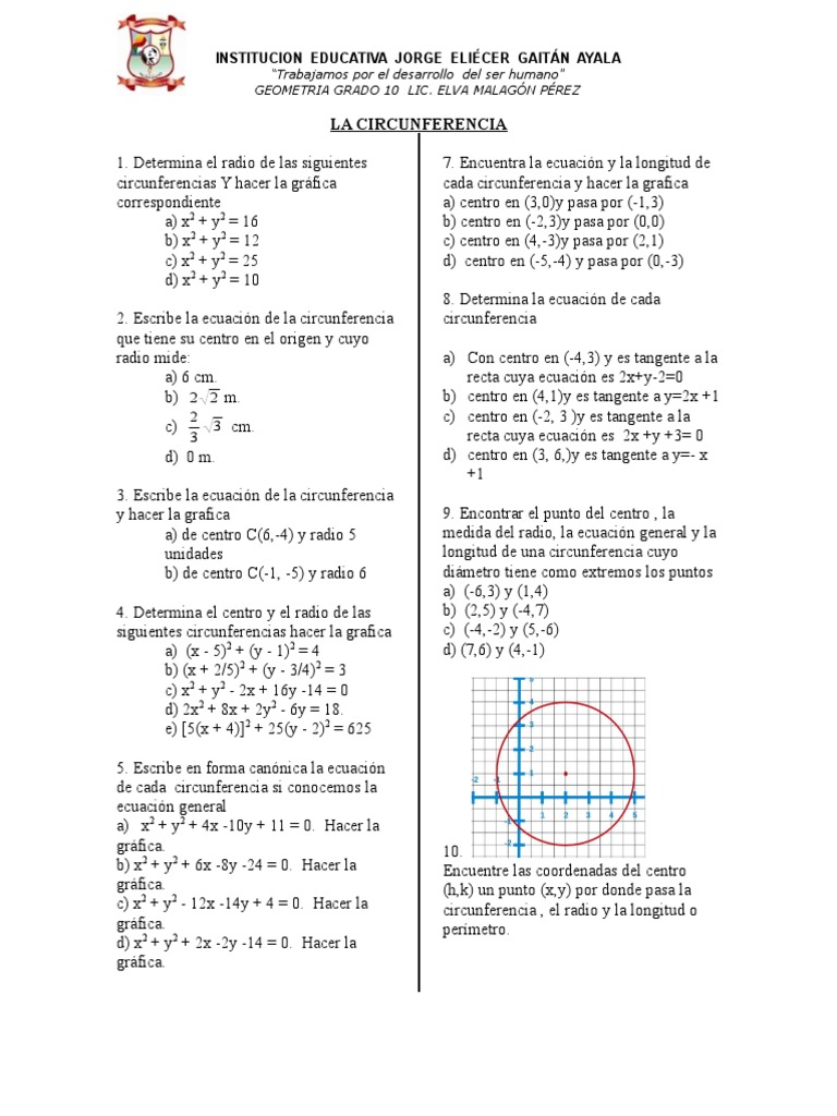 Taller De Geom 10 Periodo 4 Pdf Circulo Topologia Diferencial