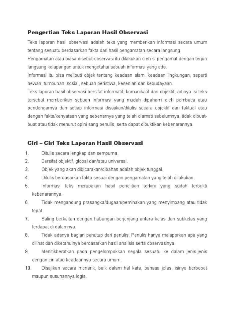Pengertian Teks Laporan Hasil Observasi