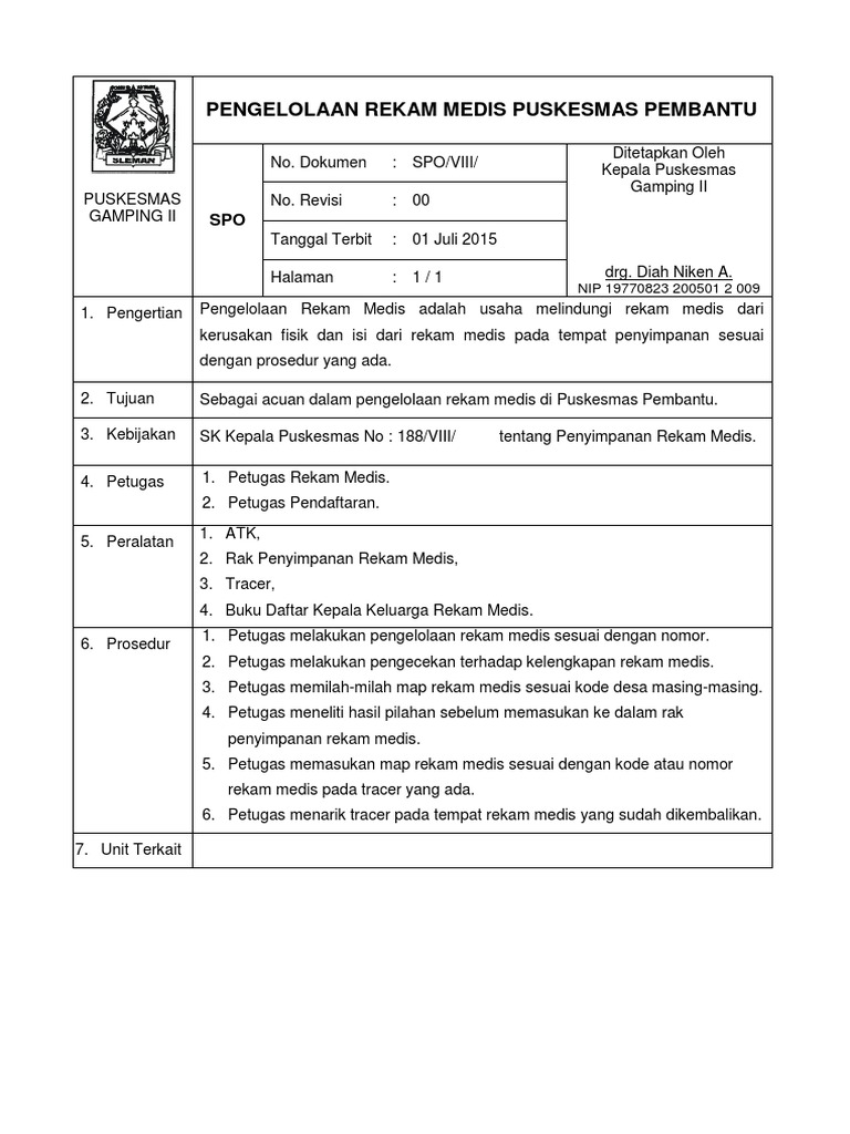  SPO Penulisan Nomor Rekam Medis Pustu 