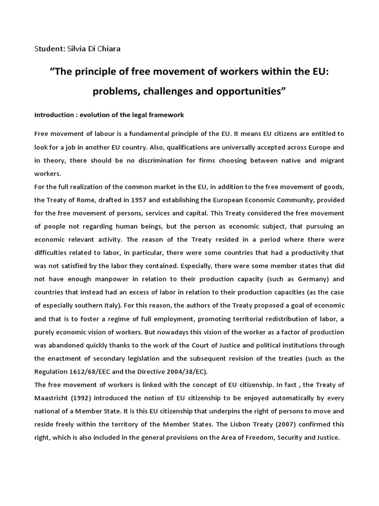 eu law essay free movement of workers