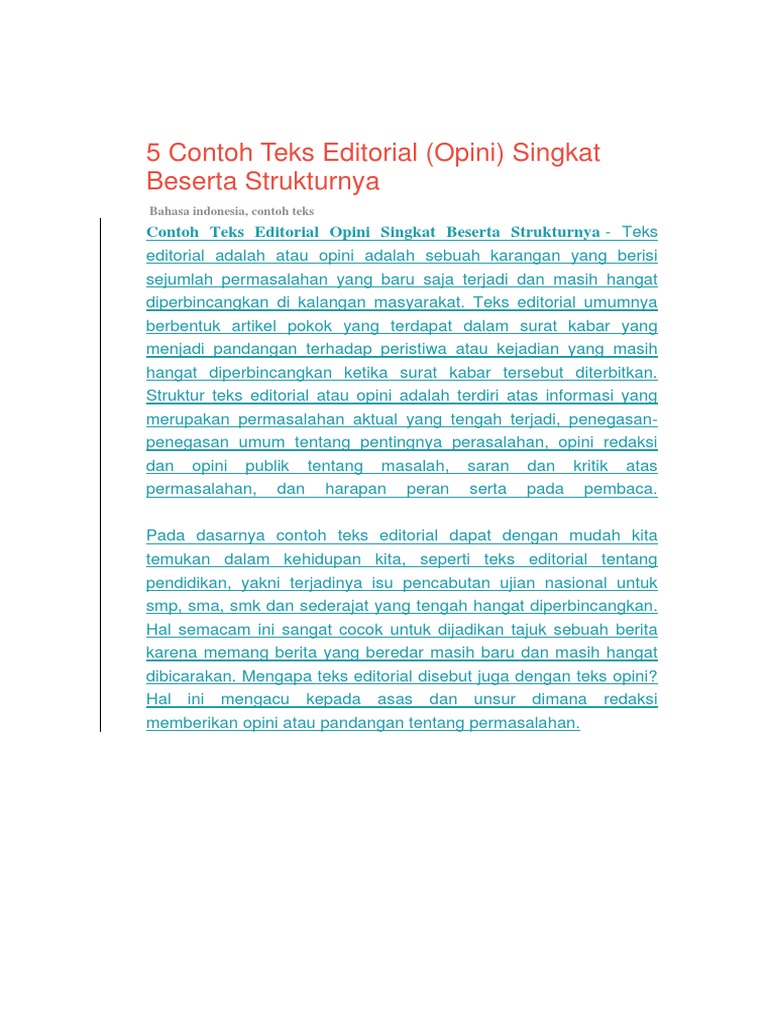 5 Contoh Teks Editorial | PDF