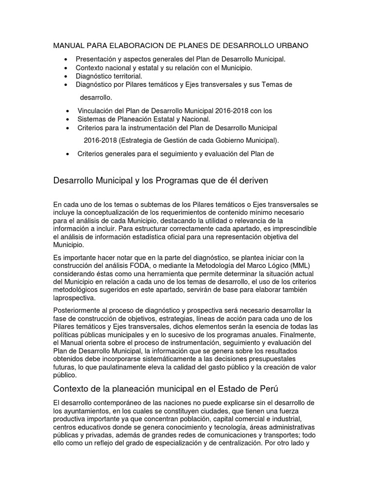 Manual de Planes de Desarrollo Urbano | PDF | Planificación | Análisis FODA