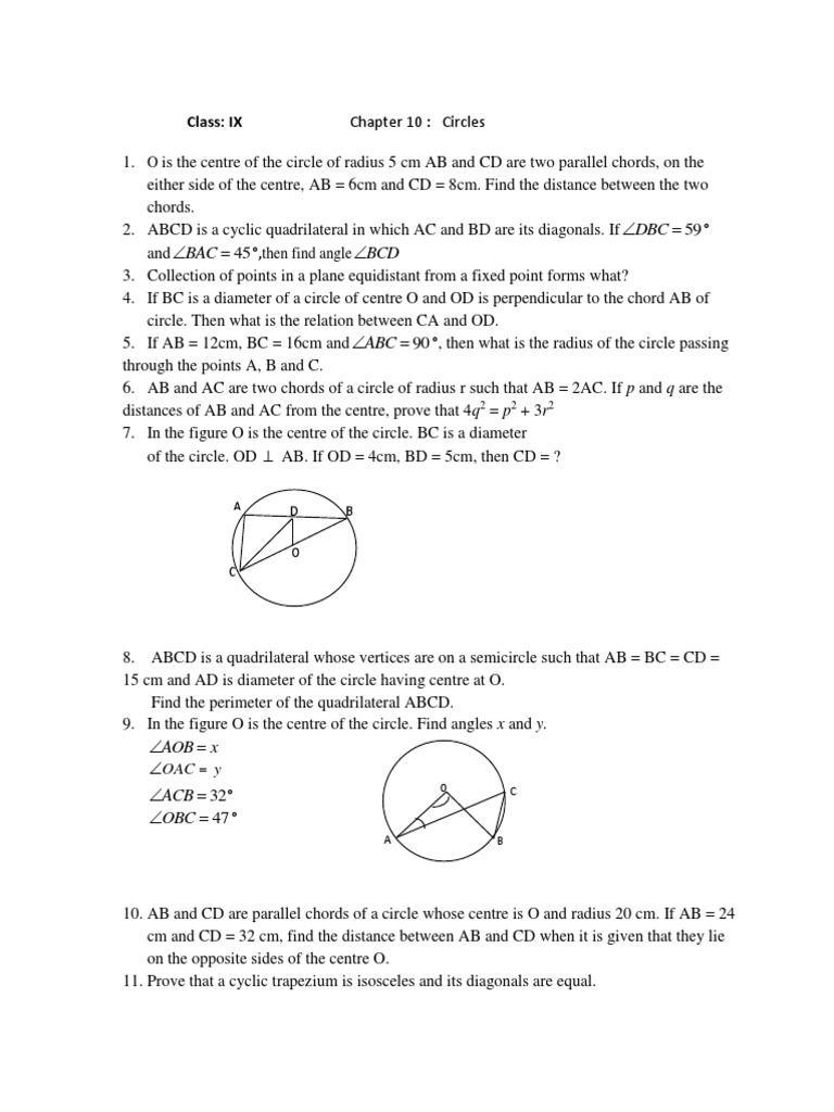 assignment on circles class 9