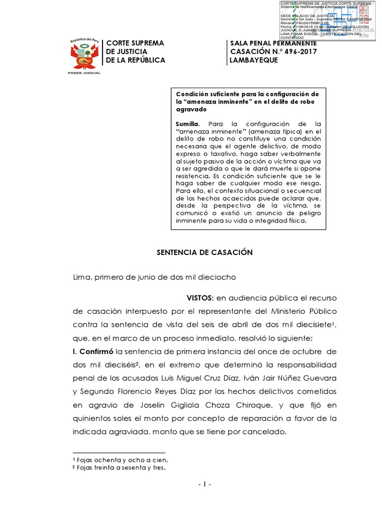 496 2017 Lambayeque | PDF | Caso de ley | Derecho penal