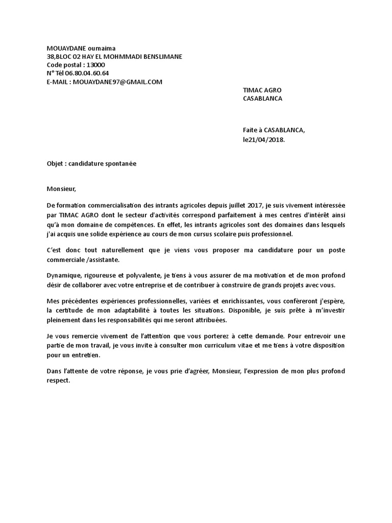 Lettre De Motivation Spontanée Secrétaire Médicale Débutant