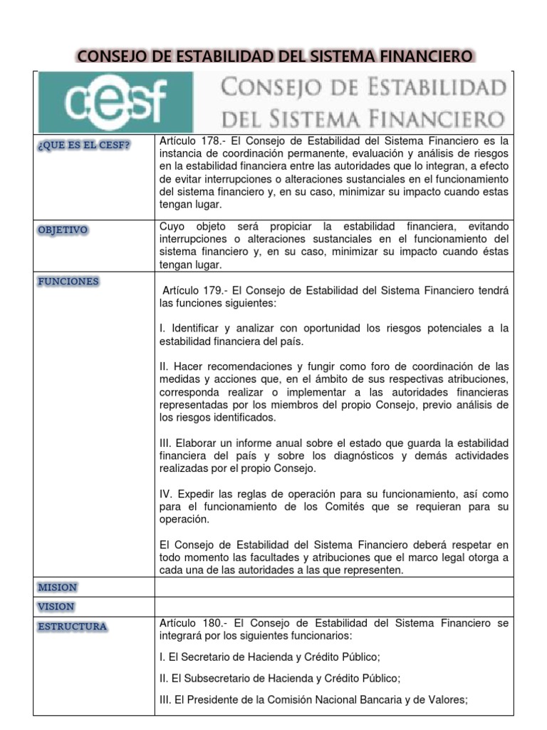 Consejo de Estabilidad Financiera (CESF) | PDF | Sistema financiero ...