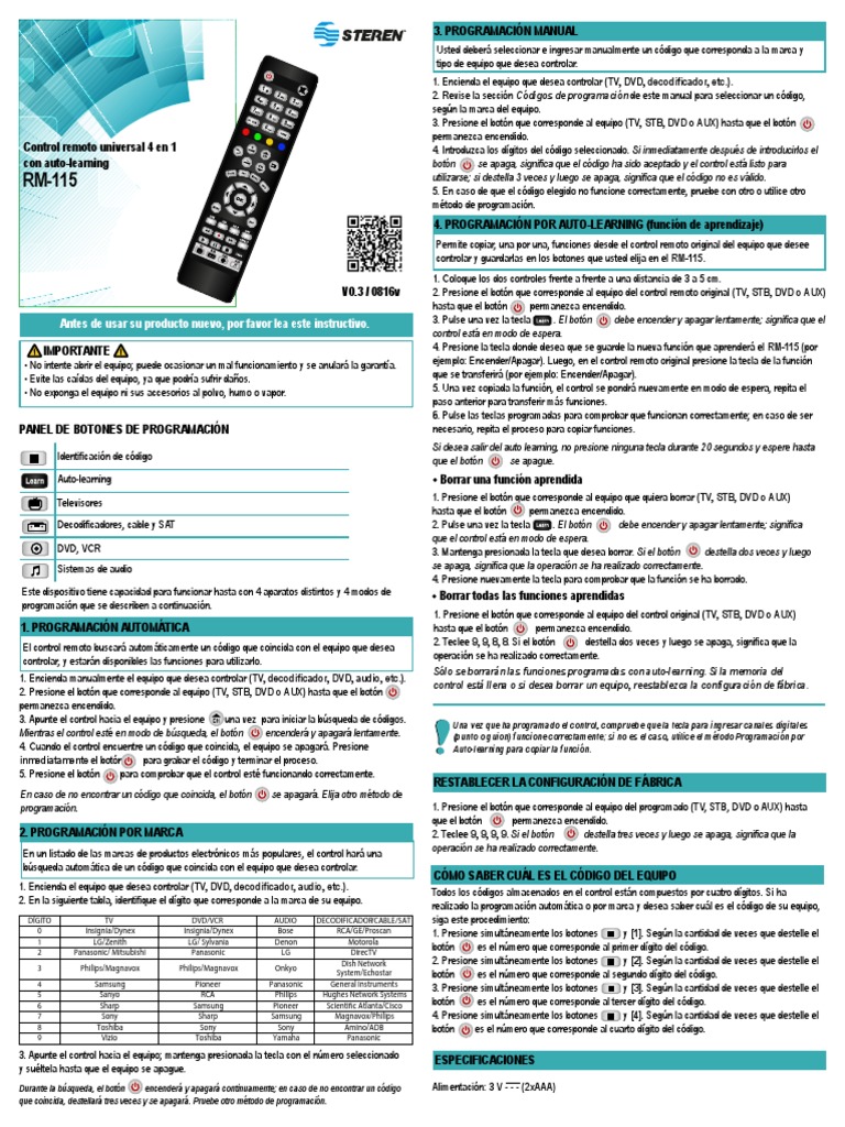 Manual para control universal Bienes de consumo Tecnología de