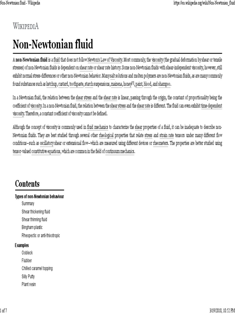 Non-Newtonian Fluid - Wikipedia | PDF | Materials Science | Mechanical ...
