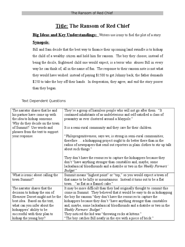 The Ransom Of Red Chief Lesson Story Irony Kidnapping