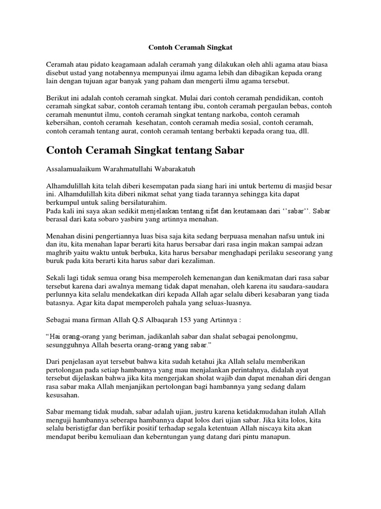 Contoh Ceramah Sabar