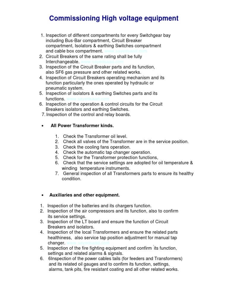 Commissioning High Voltage Equipment | PDF | Relay | Transformer