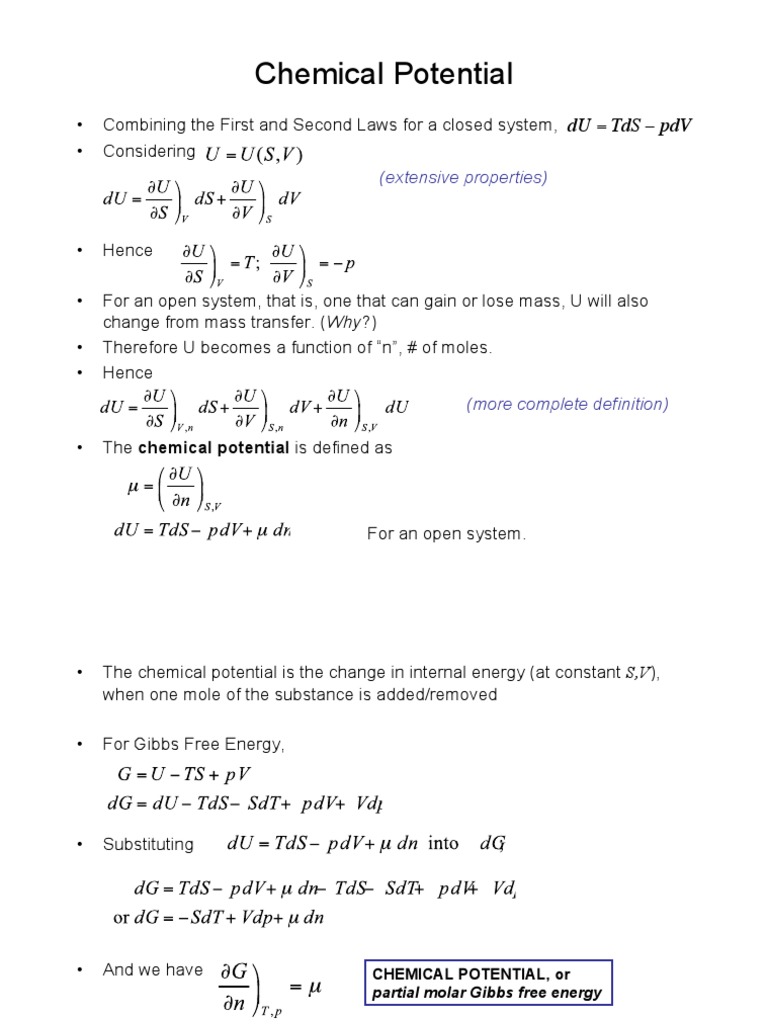 Chemical Potential PDF | PDF | Surface Tension | Gibbs Free Energy