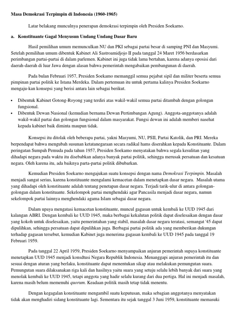 Masa Demokrasi Terpimpin Di Indonesia 1960 1965