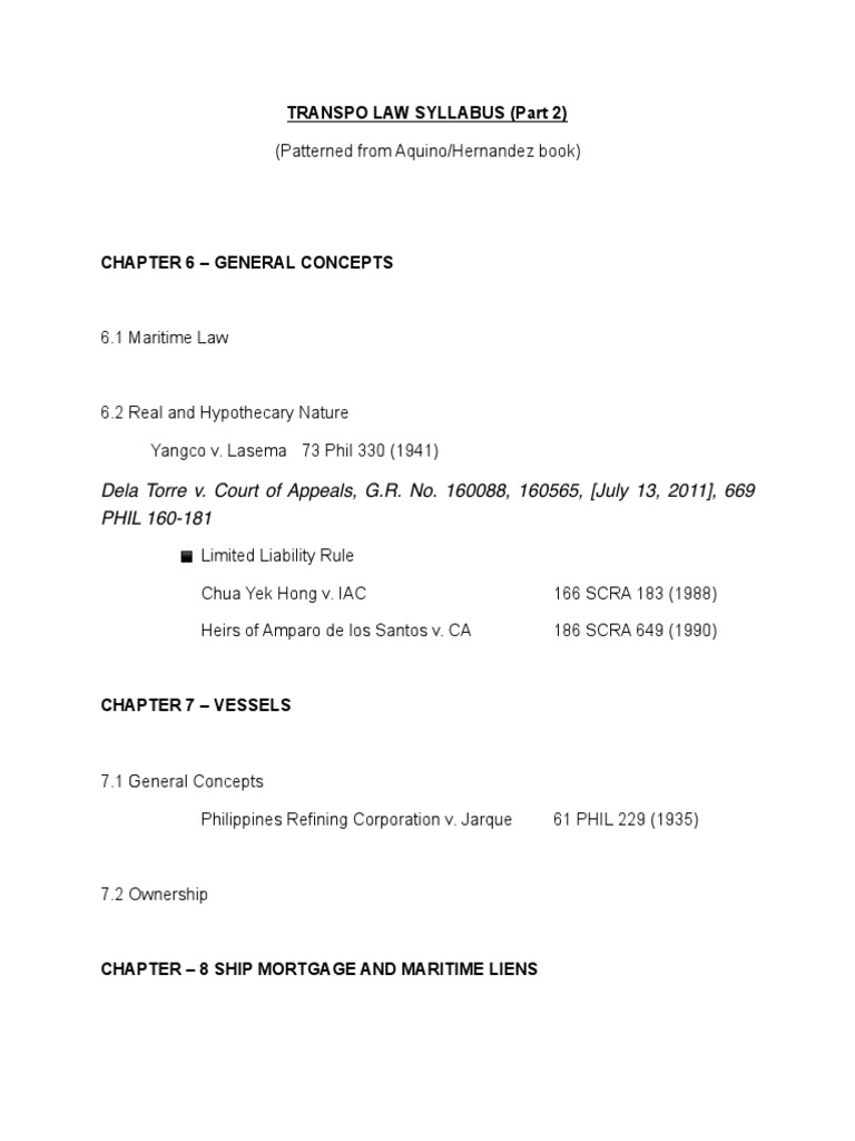 Transpo Syllabus Part 2 PDF Admiralty Law Transport