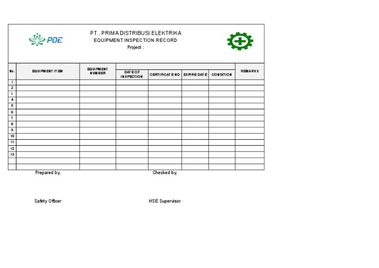 Equipment Inspection Record Template | PDF