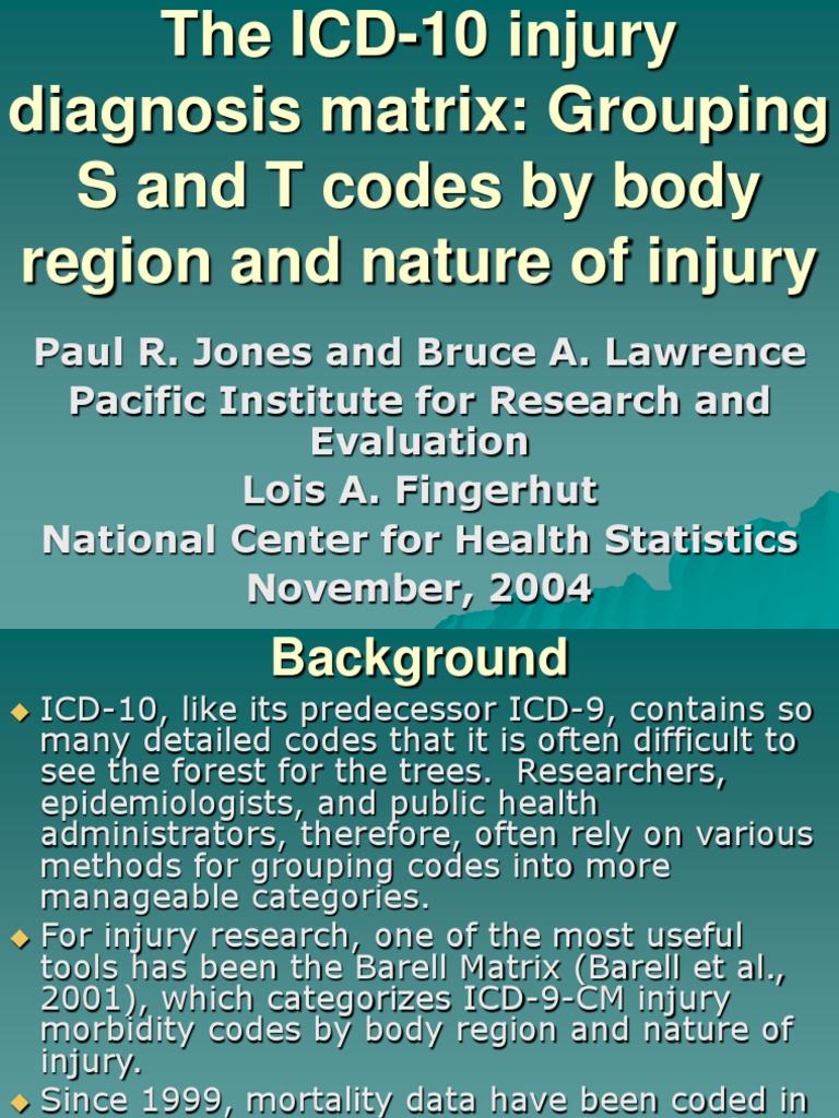 Icd10 Injury Matrixr3 PDF International Statistical