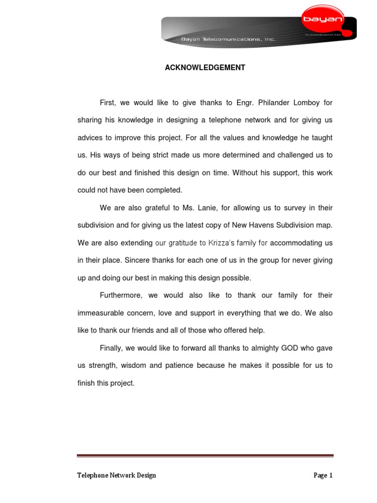 Acknowledgement: Telephone Network Design | PDF | Telephone Exchange ...